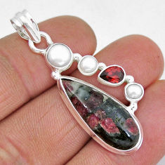 12.98cts natural pink eudialyte garnet pearl 925 sterling silver pendant y8597