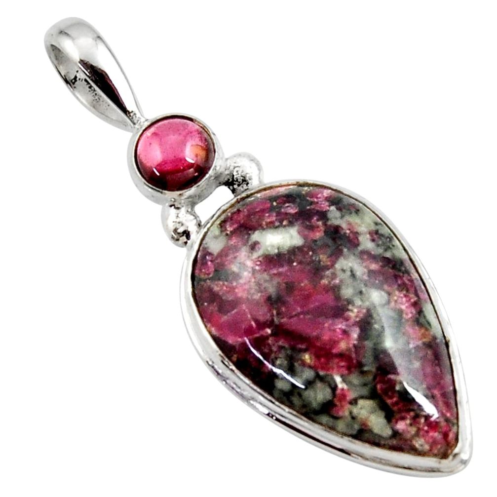 16.18cts natural pink eudialyte red garnet 925 sterling silver pendant r27754