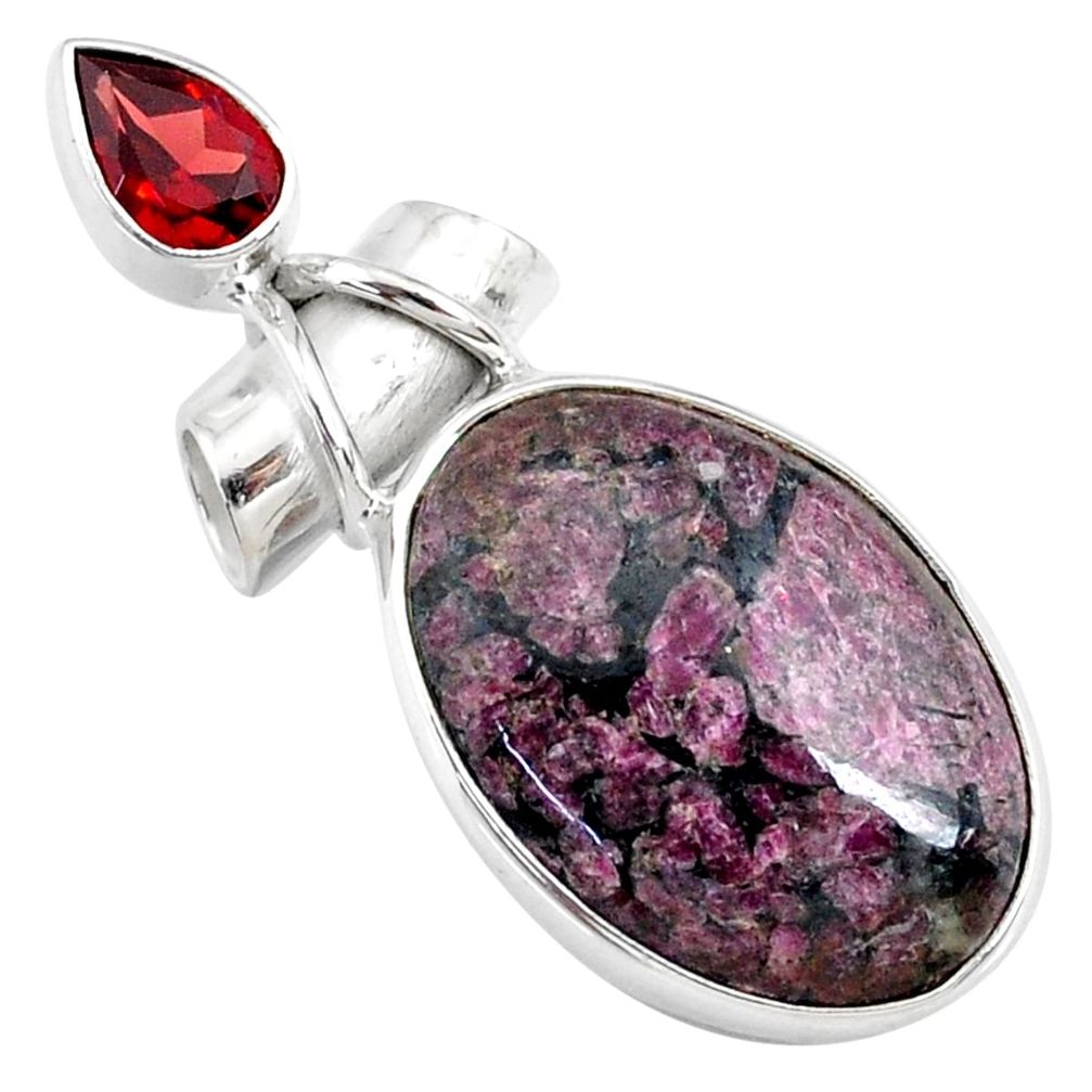 18.68cts natural pink eudialyte red garnet 925 sterling silver pendant r72887