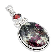 25.00cts natural pink eudialyte red garnet 925 sterling silver pendant y66593