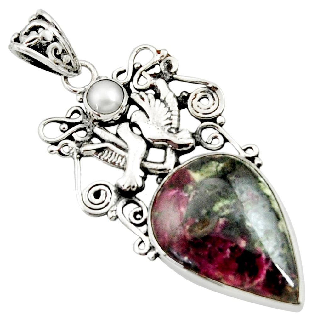  pink eudialyte white pearl 925 silver love birds pendant d44628