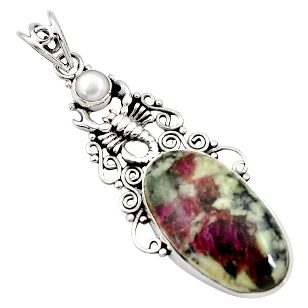  pink eudialyte white pearl 925 silver scorpion pendant d44629