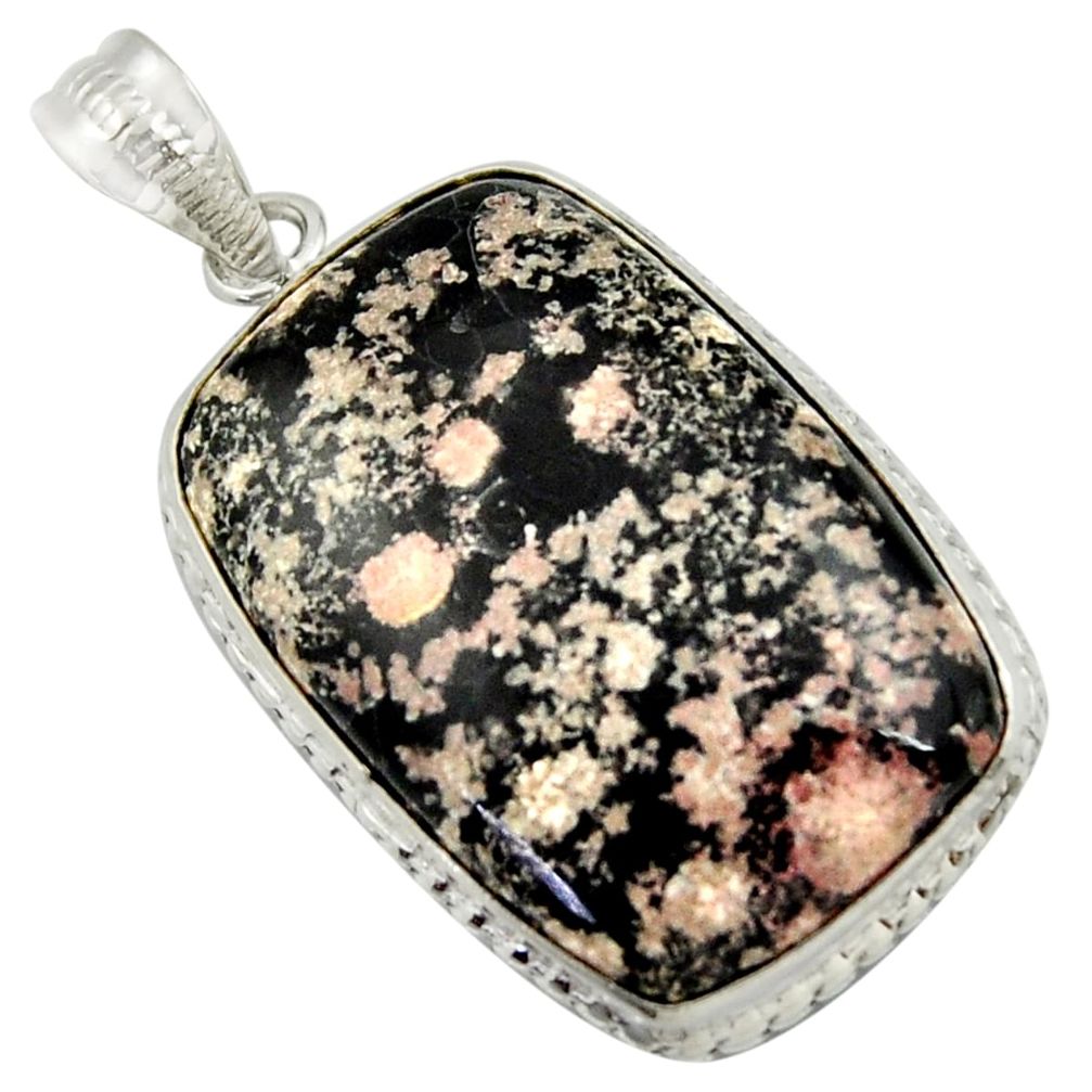 28.27cts natural pink firework obsidian 925 sterling silver pendant r41676