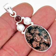 16.49cts natural pink firework obsidian garnet pearl 925 silver pendant y18082