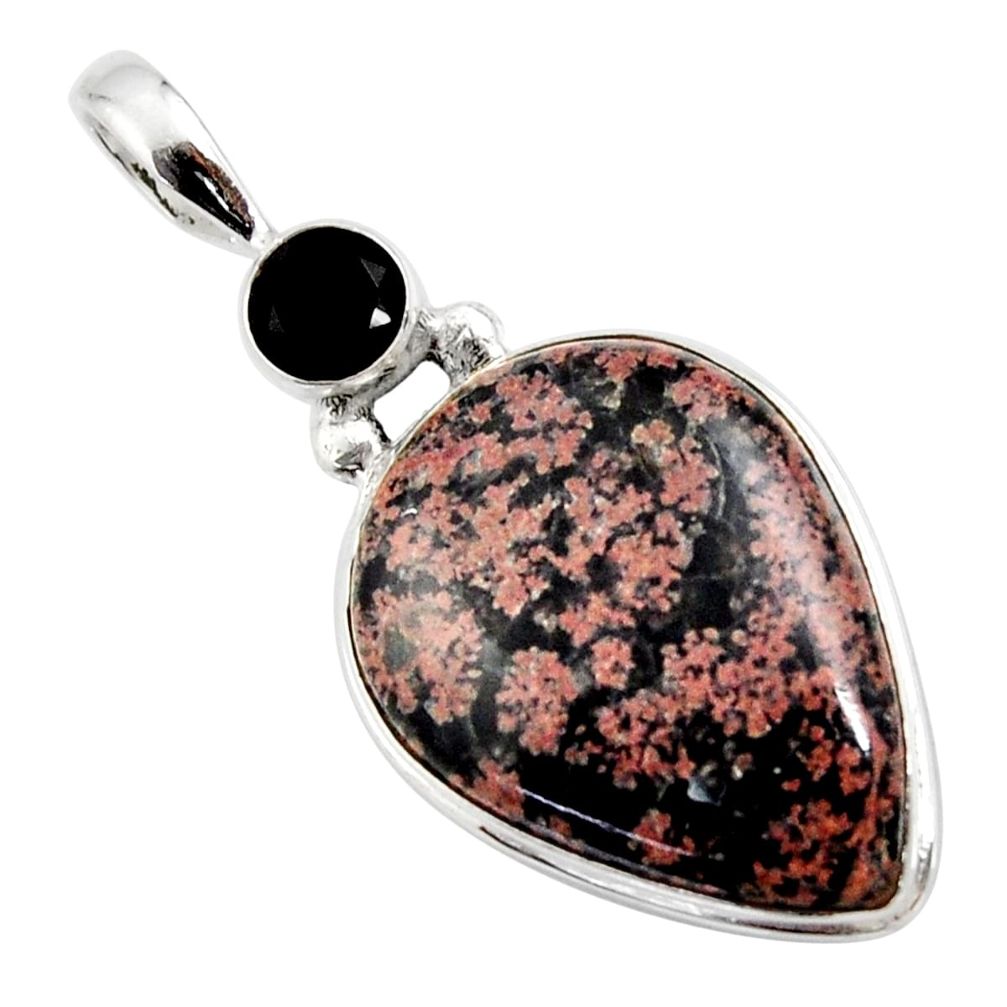 17.57cts natural pink firework obsidian onyx 925 sterling silver pendant r27771