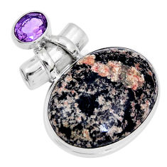 26.08cts natural pink firework obsidian purple amethyst 925 silver pendant y4986