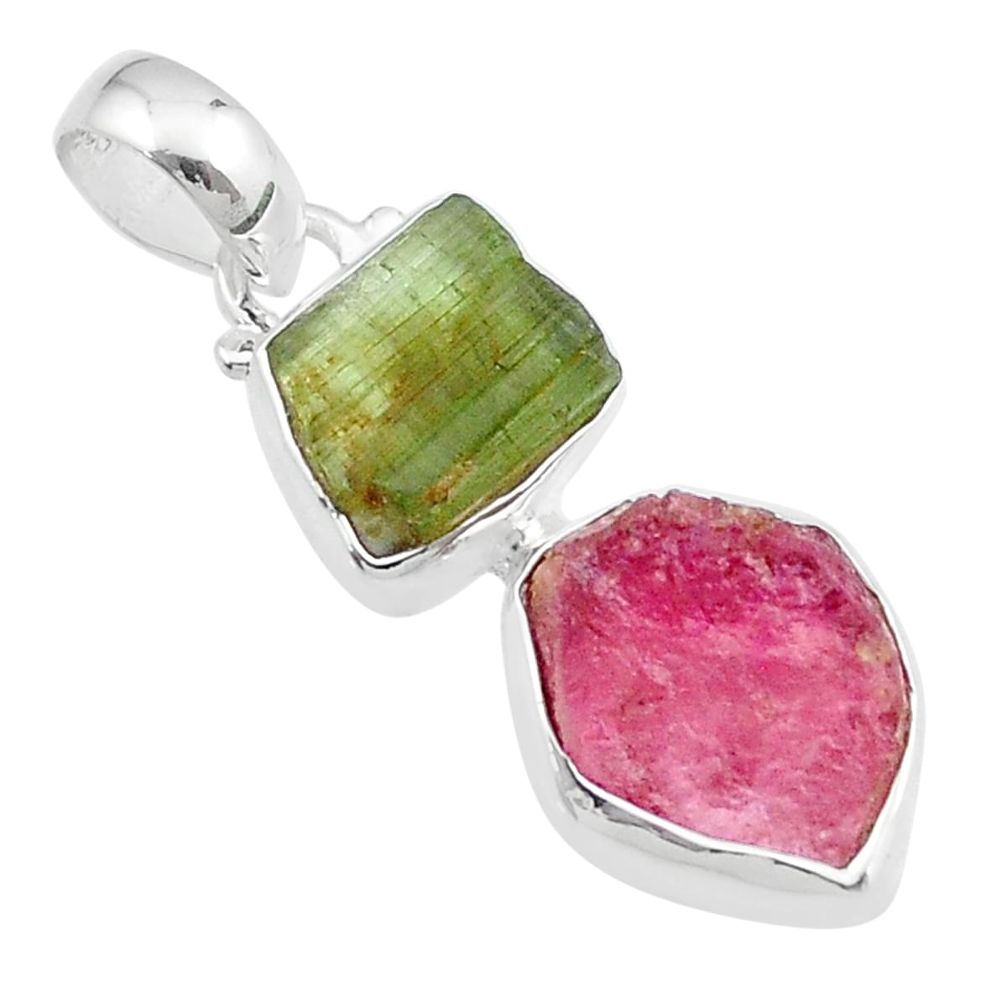 8.21cts natural pink green tourmaline rough 925 sterling silver pendant u26743