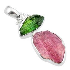 10.51cts natural pink green tourmaline rough 925 sterling silver pendant u26751