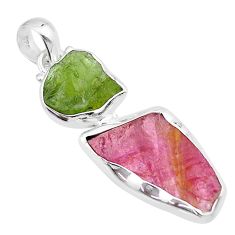 10.97cts natural pink green tourmaline rough 925 sterling silver pendant u26773