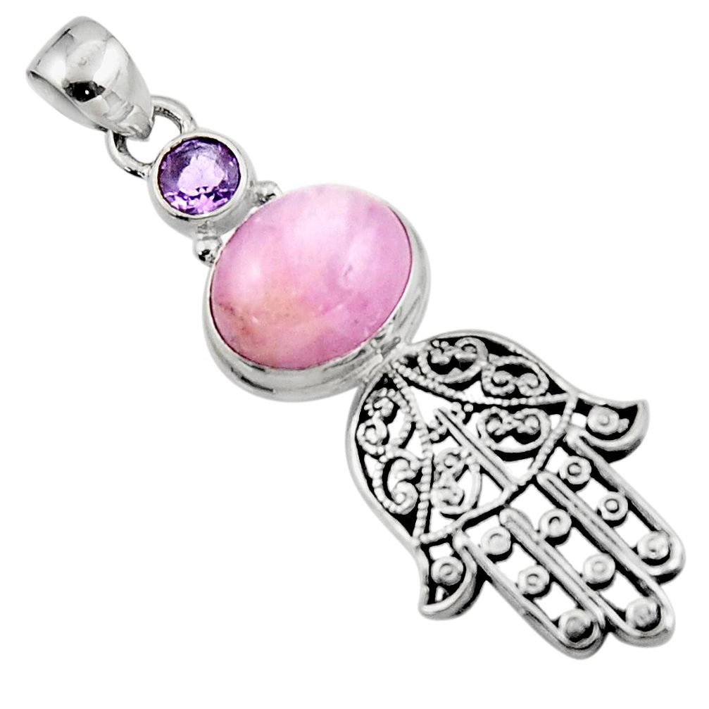 6.23cts natural pink kunzite 925 silver hand of god hamsa pendant jewelry r52783