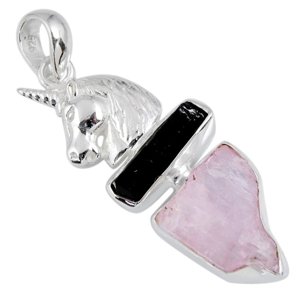 15.26cts natural pink kunzite rough 925 silver horse pendant jewelry r55530