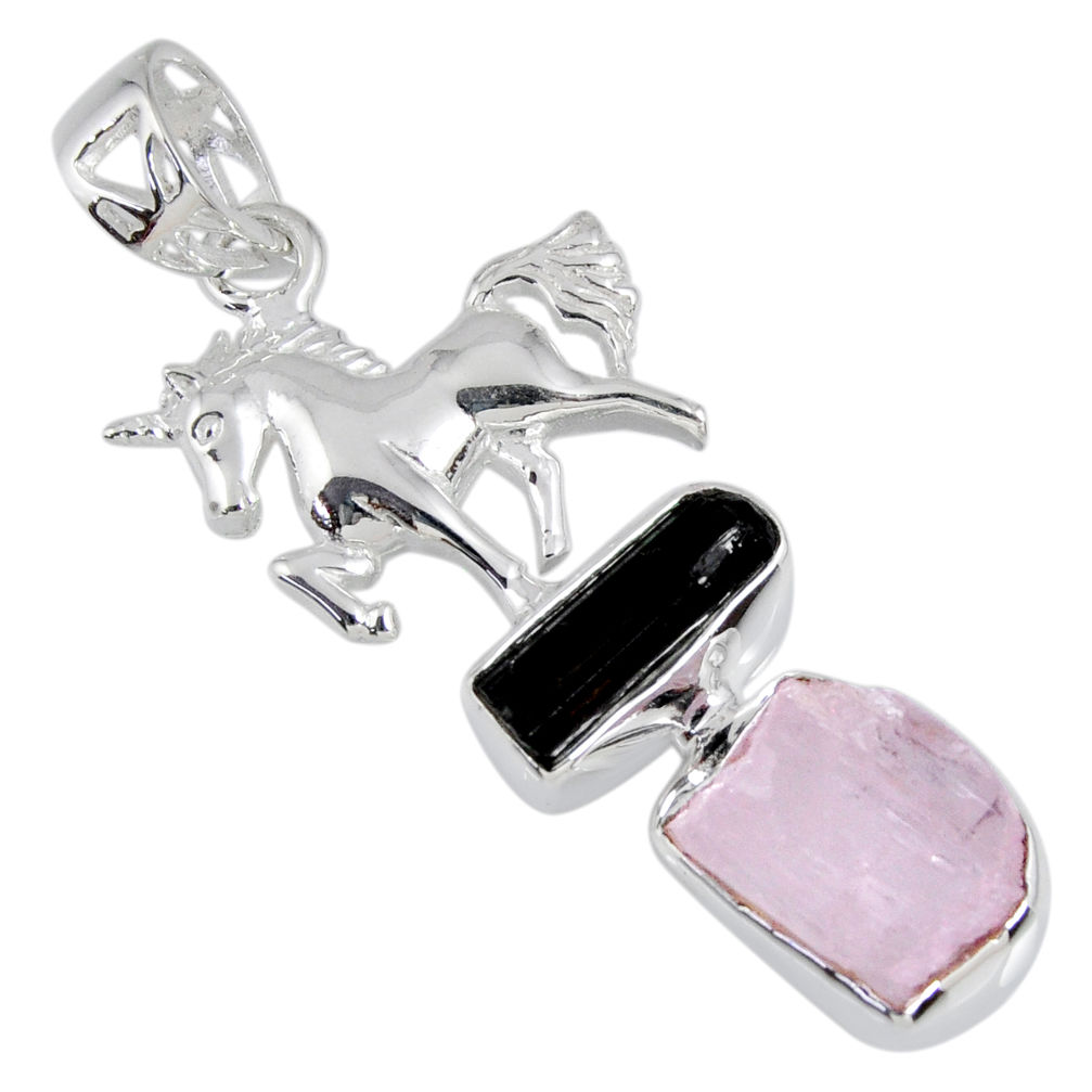 11.25cts natural pink kunzite rough 925 silver horse pendant jewelry r55531