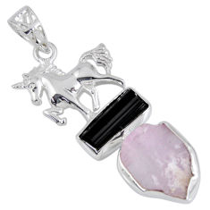 13.22cts natural pink kunzite rough 925 silver horse pendant jewelry r55536