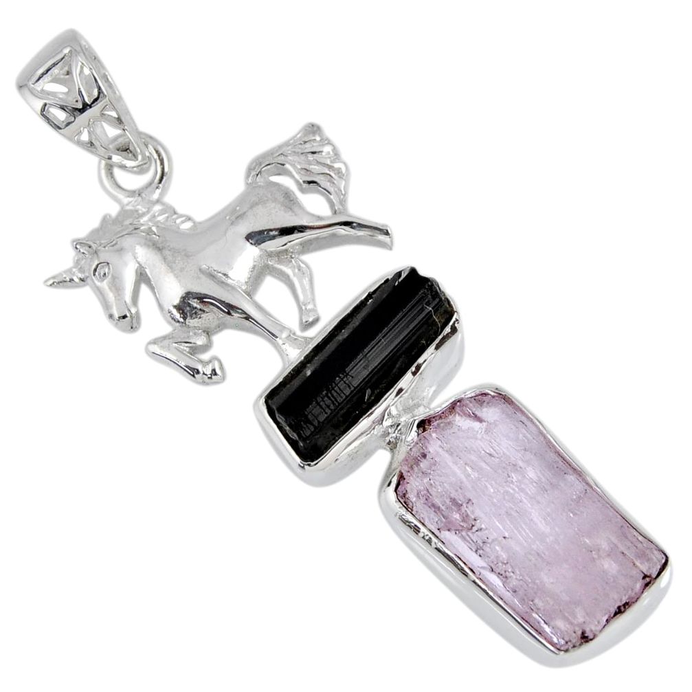 13.07cts natural pink kunzite rough 925 silver horse pendant jewelry r55538