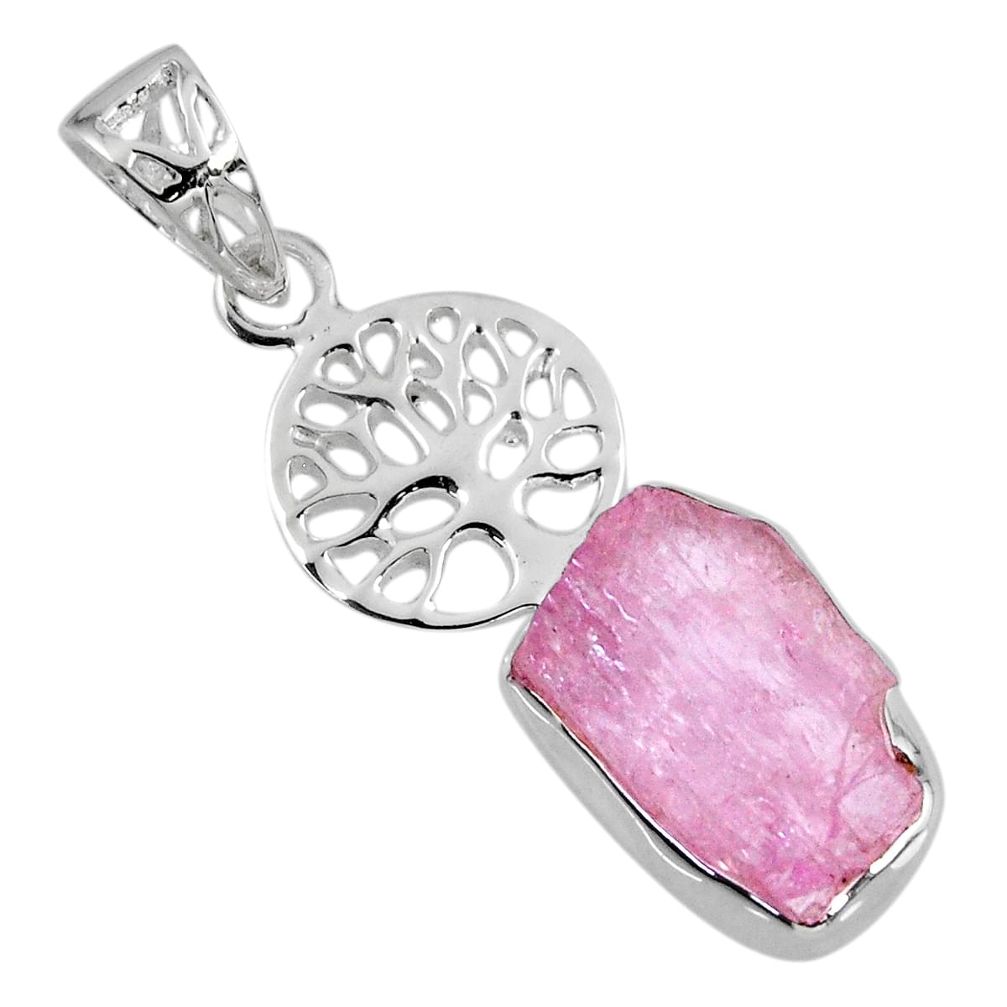 8.67cts natural pink kunzite rough 925 silver tree of life pendant r56790