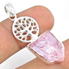 9.54cts natural pink kunzite rough 925 silver tree of life pendant u27012