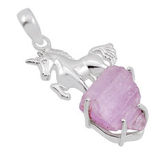 13.46cts natural pink kunzite rough 925 sterling silver horse pendant n34607