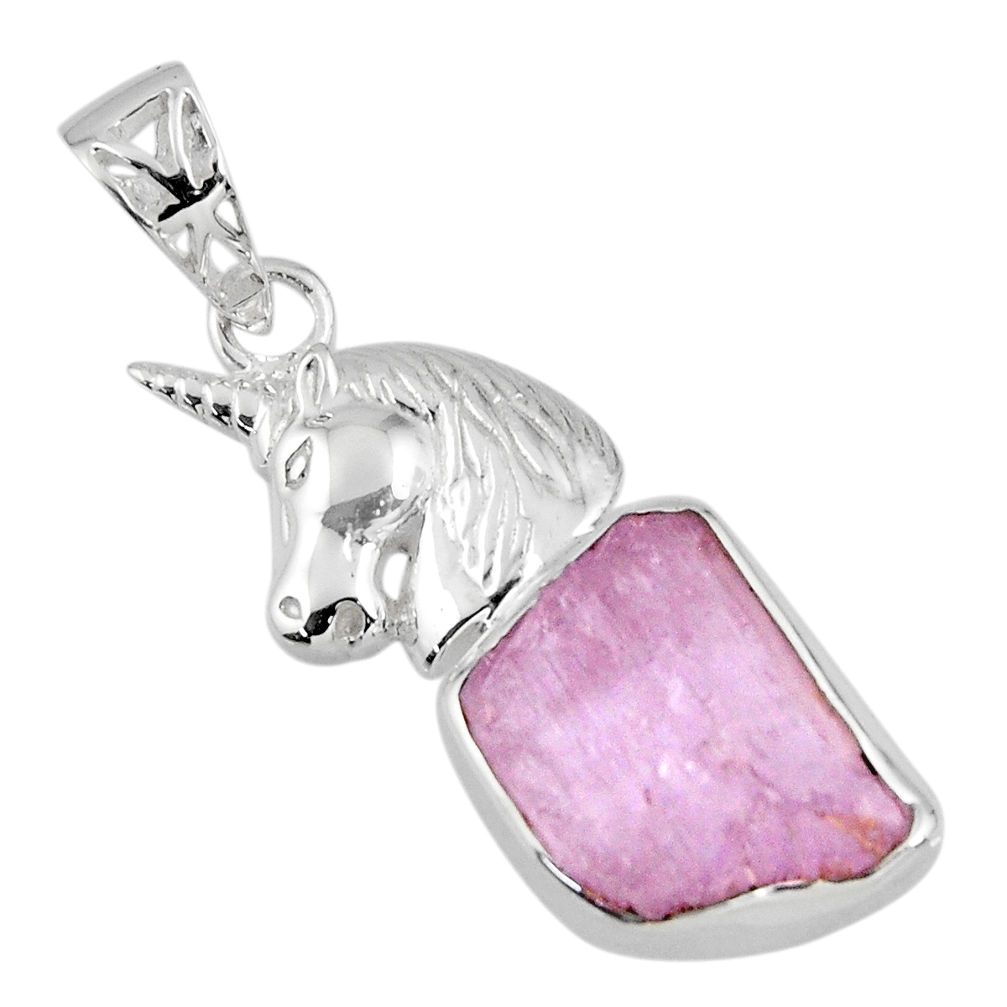 9.98cts natural pink kunzite rough 925 sterling silver horse pendant r56795