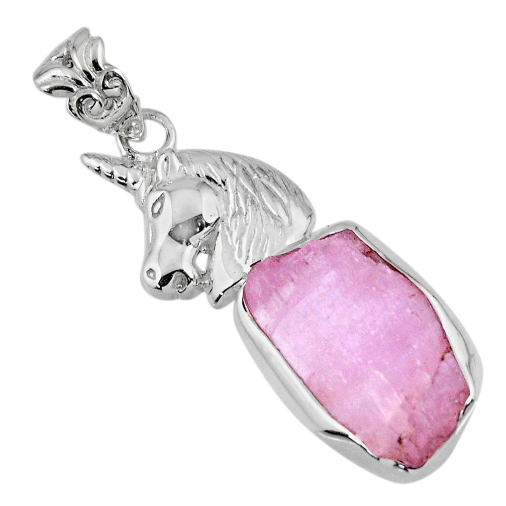 10.02cts natural pink kunzite rough 925 sterling silver horse pendant r56797