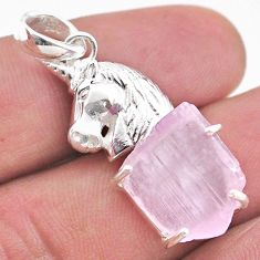 14.26cts natural pink kunzite raw 925 sterling silver horse pendant t48418