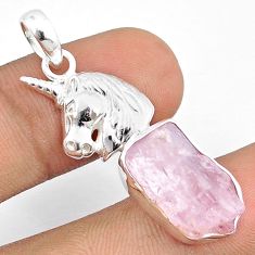 12.52cts natural pink kunzite rough 925 sterling silver horse pendant u26971