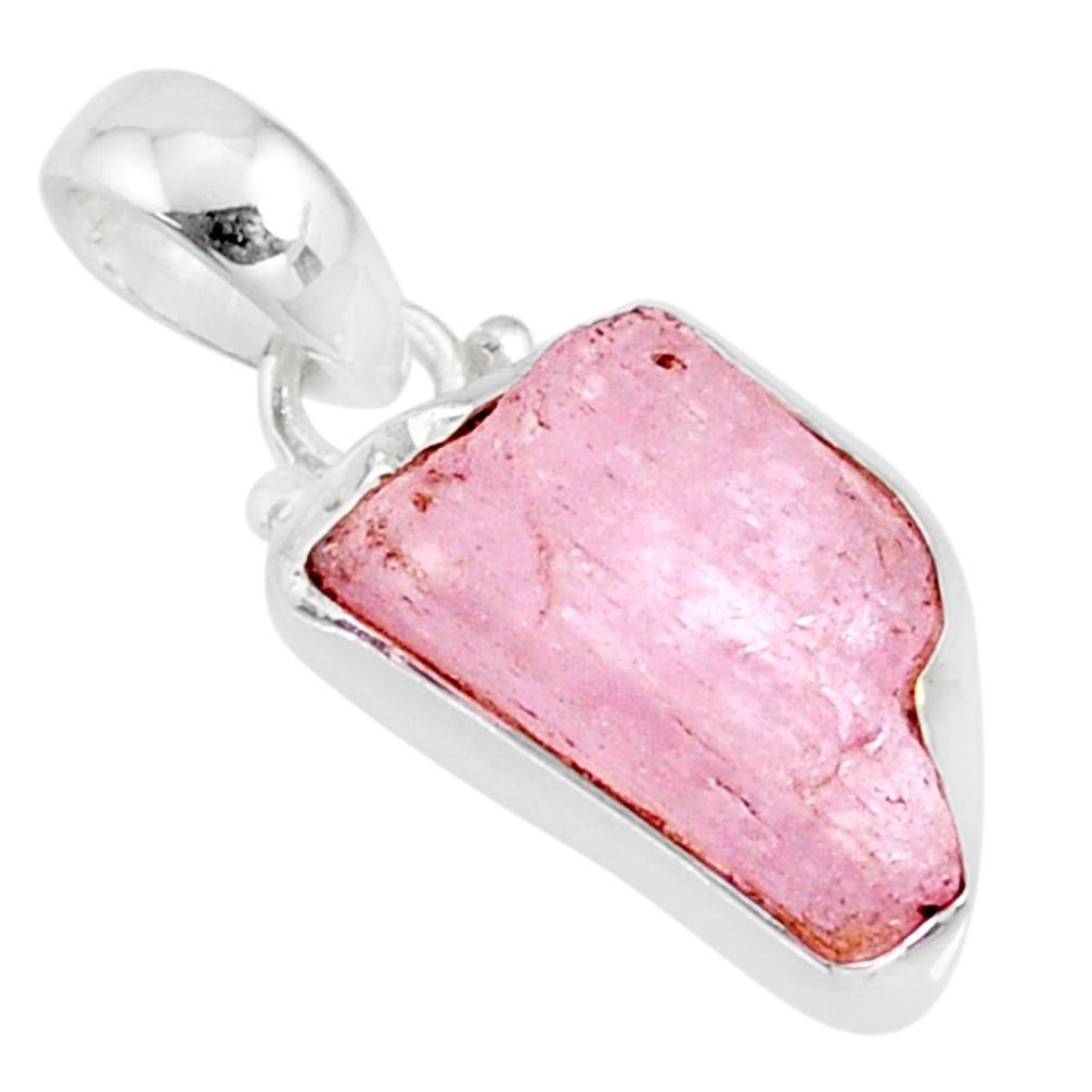 10.22cts natural pink kunzite raw 925 sterling silver handmade pendant r80662