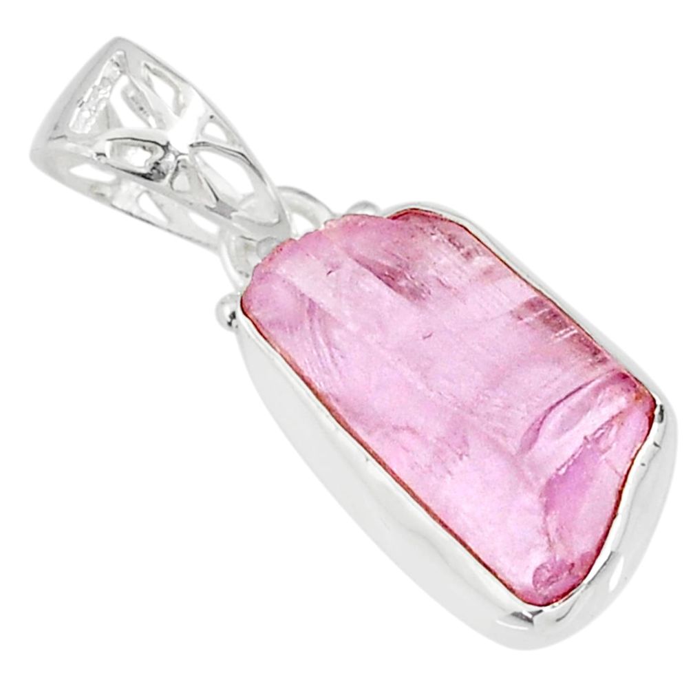 10.22cts natural pink kunzite raw 925 sterling silver handmade pendant r80663