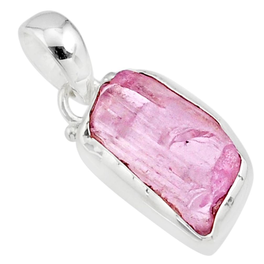 9.12cts natural pink kunzite raw 925 sterling silver handmade pendant r80666