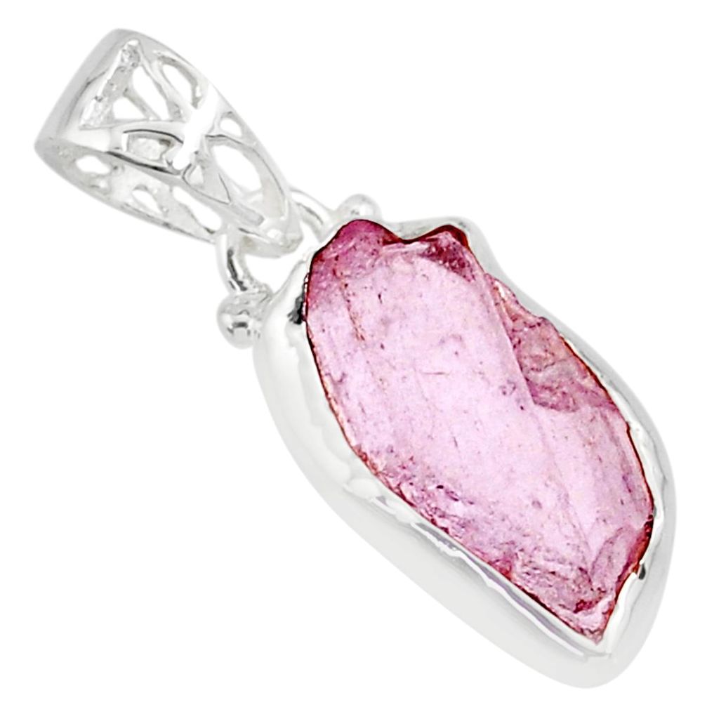 8.73cts natural pink kunzite raw 925 sterling silver handmade pendant r80667