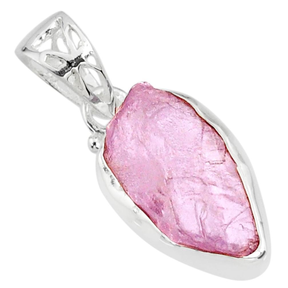 10.08cts natural pink kunzite raw 925 sterling silver handmade pendant r80669