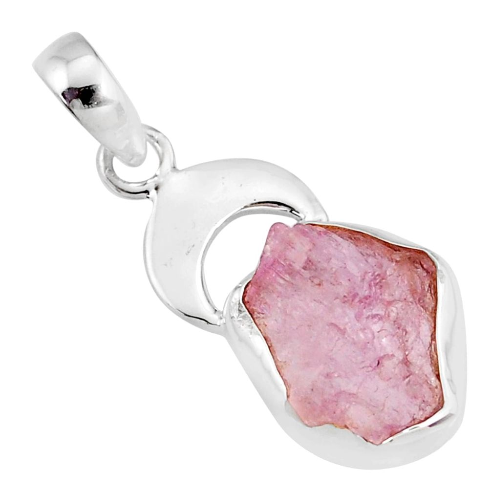 6.39cts natural pink kunzite raw 925 sterling silver handmade pendant r80990