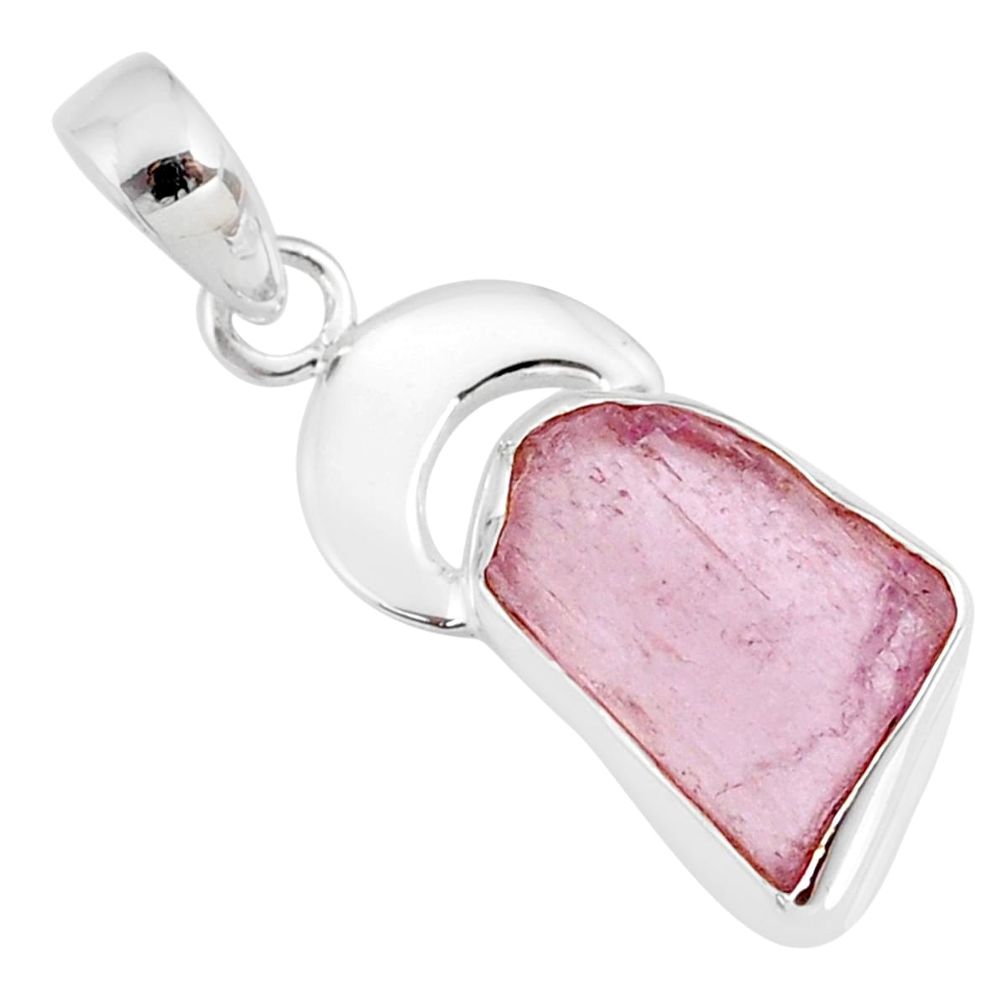 7.04cts natural pink kunzite raw 925 sterling silver handmade pendant r80995