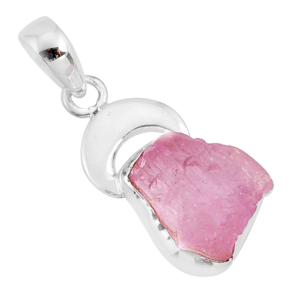 6.82cts natural pink kunzite raw 925 sterling silver handmade pendant r80998