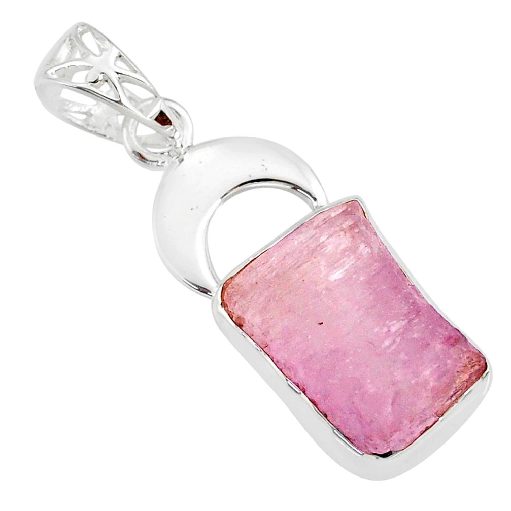 8.76cts natural pink kunzite raw 925 sterling silver handmade pendant r80999