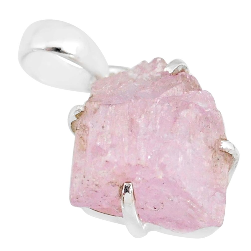 14.25cts natural pink kunzite raw 925 sterling silver handmade pendant r82981