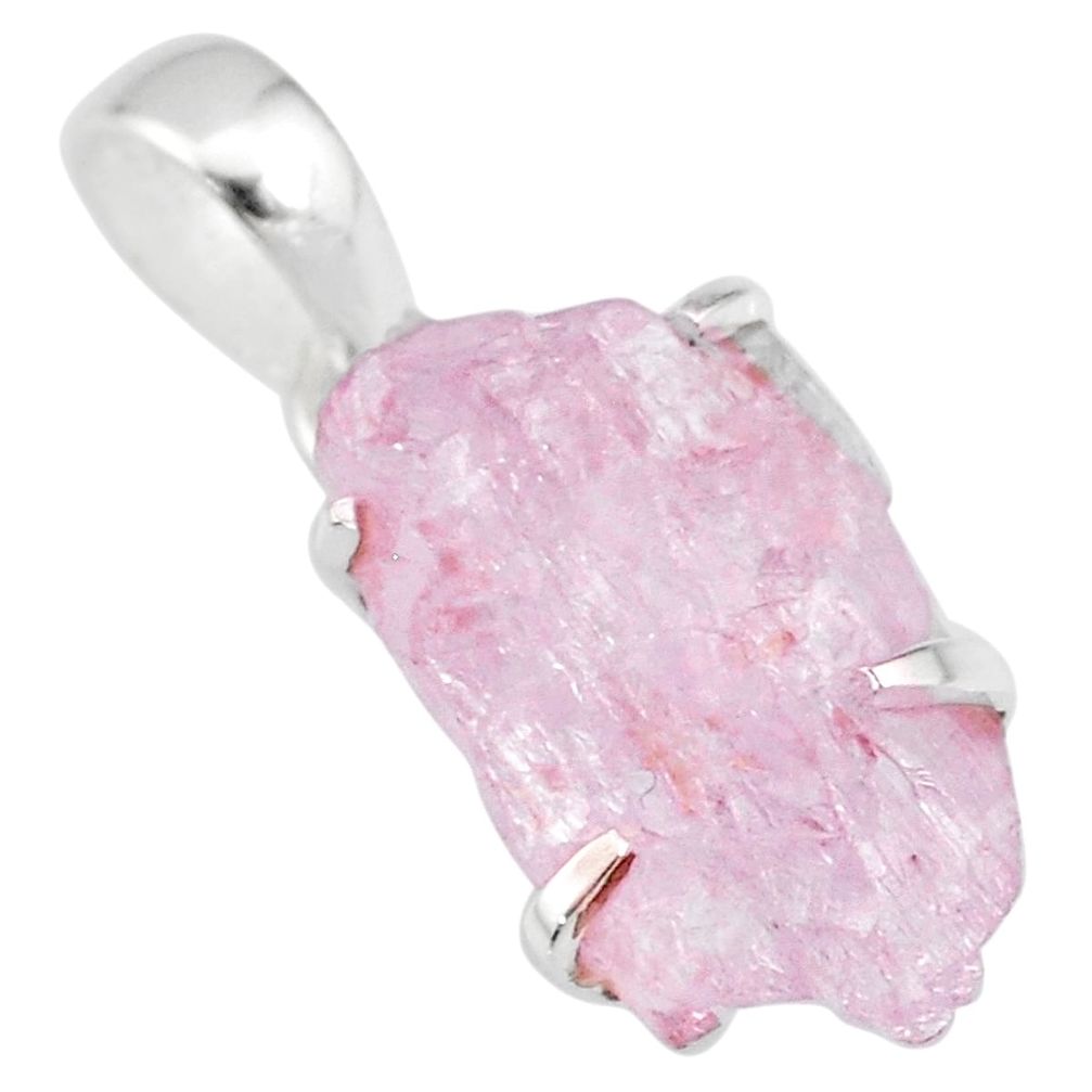 11.73cts natural pink kunzite raw 925 sterling silver handmade pendant r82983