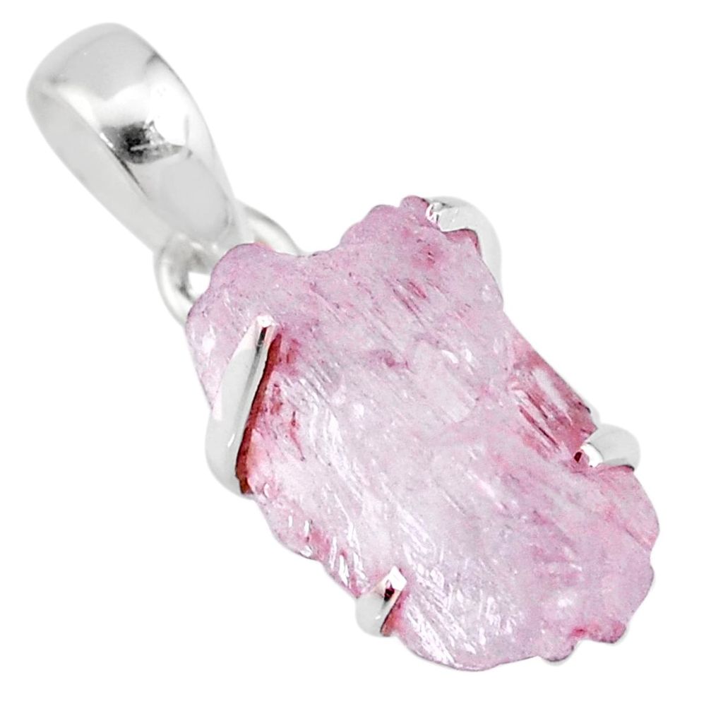 12.09cts natural pink kunzite raw 925 sterling silver handmade pendant r82985