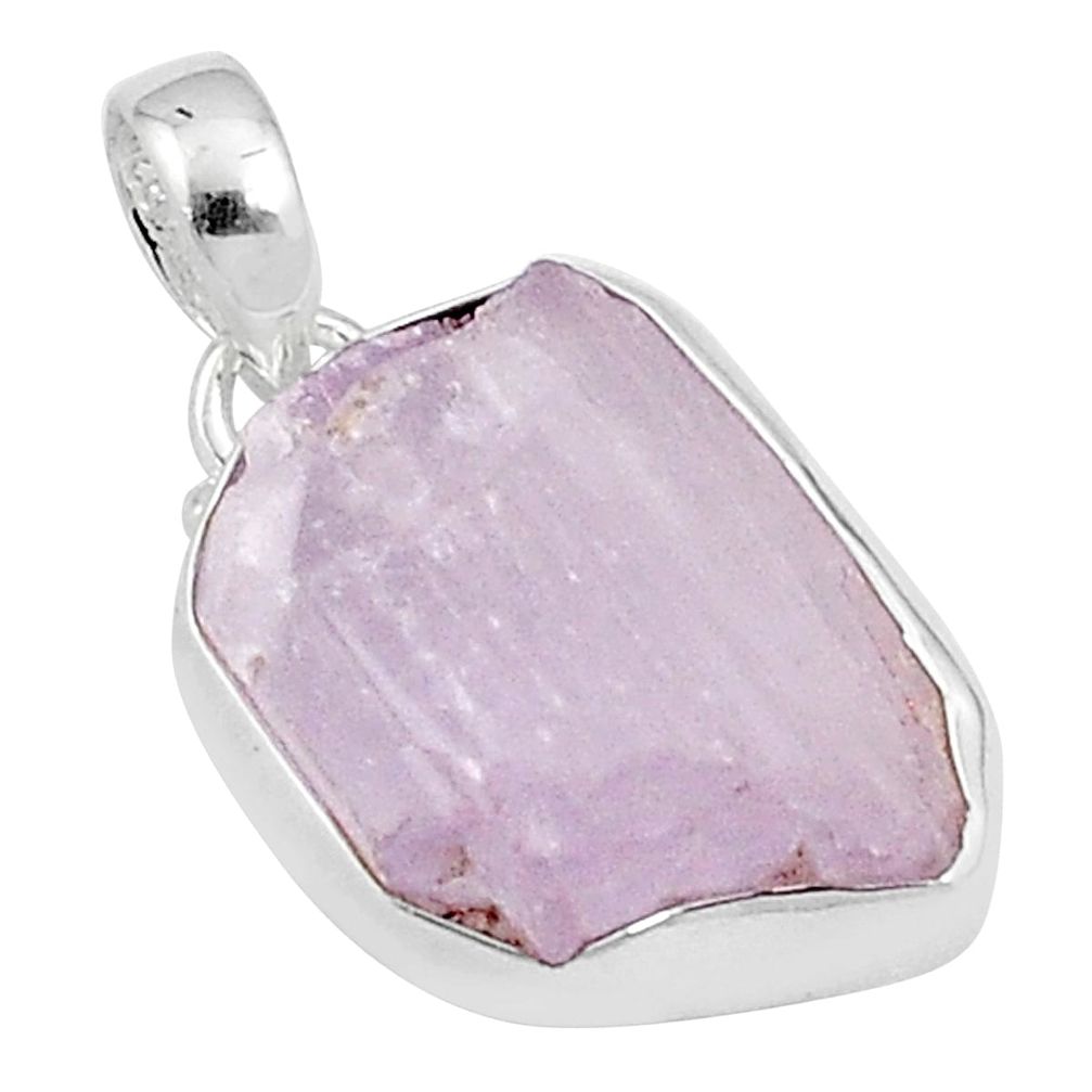 13.27cts natural pink kunzite rough 925 sterling silver pendant jewelry u27092