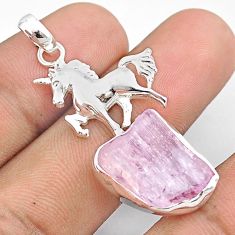 11.57cts natural pink kunzite rough 925 sterling silver unicorn pendant u26945