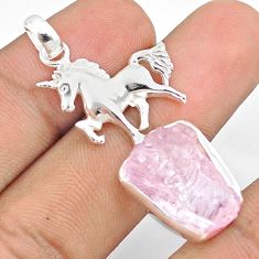 12.48cts natural pink kunzite rough 925 sterling silver unicorn pendant u26948