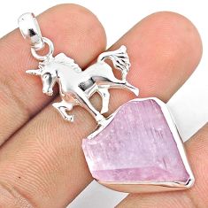 19.71cts natural pink kunzite rough 925 sterling silver unicorn pendant u26950