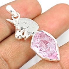 10.62cts natural pink kunzite rough 925 sterling silver unicorn pendant u26954