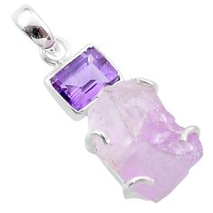 16.20cts natural pink kunzite raw amethyst 925 sterling silver pendant t48001