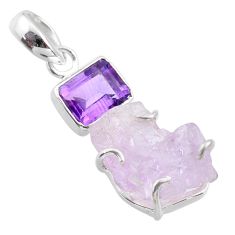 14.07cts natural pink kunzite raw amethyst 925 sterling silver pendant t48005