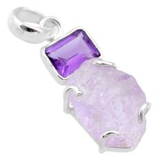 15.08cts natural pink kunzite raw amethyst 925 sterling silver pendant t48011