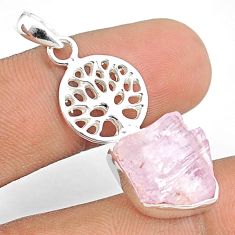 9.54cts natural pink kunzite rough fancy 925 silver tree of life pendant u27020
