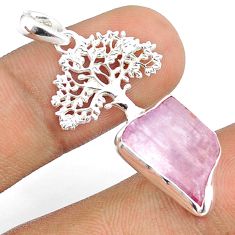 8.68cts natural pink kunzite rough fancy 925 silver tree of life pendant u27035
