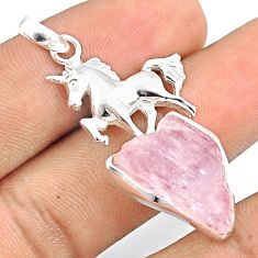 13.38cts natural pink kunzite rough fancy 925 silver unicorn pendant u26946