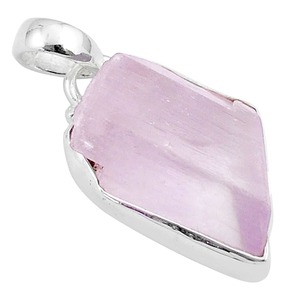 11.13cts natural pink kunzite rough fancy 925 sterling silver pendant u27050