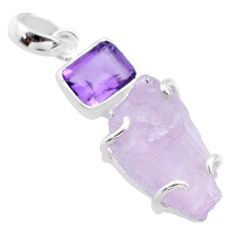 16.18cts natural pink kunzite raw fancy amethyst 925 silver pendant t48008